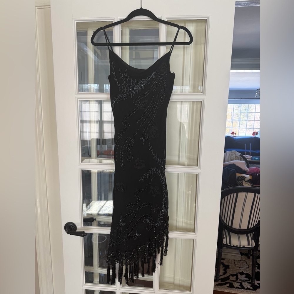 Sue Wong Nocturne 100% Silk Beaded Black Cocktail Dress Black 4 Small XS